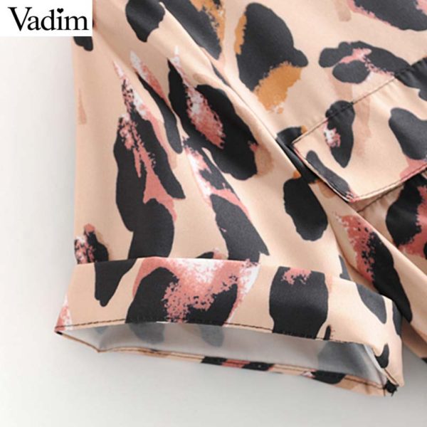 Vadim women leopard print jumpsuits short sleeve bow tie sashes animal pattern pockets rompers female chic long playsuits KA793 - Image 6