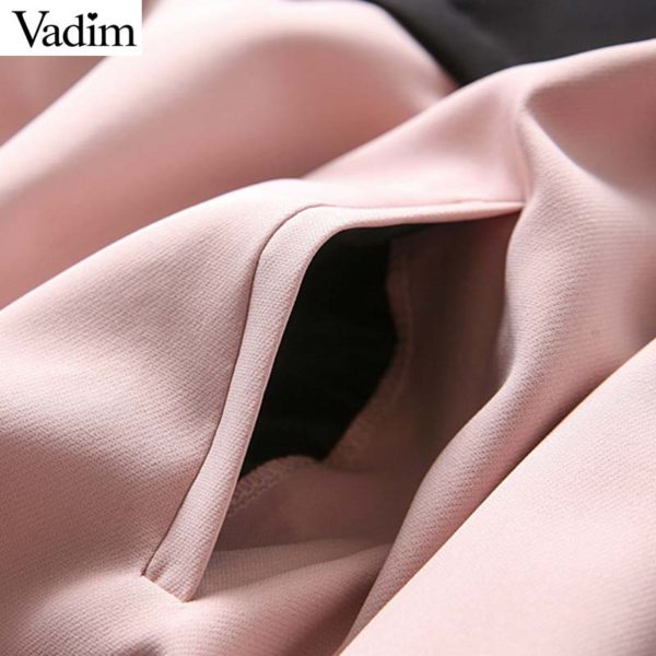 Vadim women loose patchwork hooded sweatshirts drawstring tie long sleeve pockets basic pullovers female pink chic tops HA230 - Image 6
