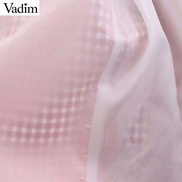 Vadim women pink plaid blazer pockets single button long sleeve female casual coats office wear outerwear chic tops CA441 - Image 5