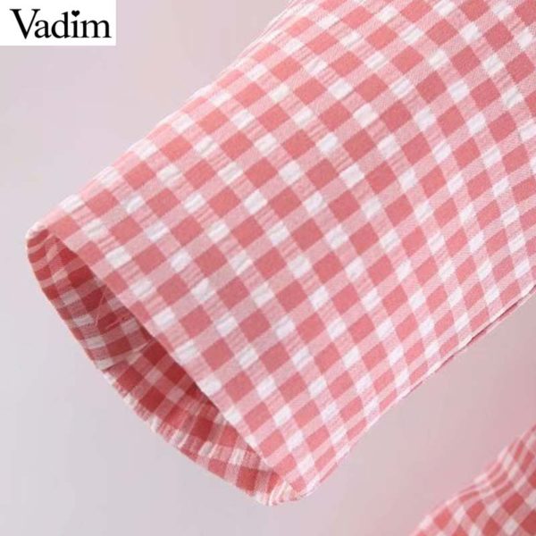 Vadim women pink plaid blazer pockets single button long sleeve female casual coats office wear outerwear chic tops CA441 - Image 6