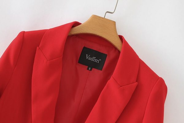 Vadim women shrug long blazers long sleeve Notched collar solid red black outerwear office lady work wear basic chic tops CA093 - Image 4