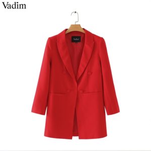 Vadim women shrug long blazers long sleeve Notched collar solid red black outerwear office lady work wear basic chic tops CA093