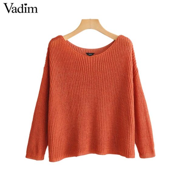 Vadim women solid knitted V neck sweater long sleeve see through loose shirts female casual elegant tops blusas HA391 - Image 2