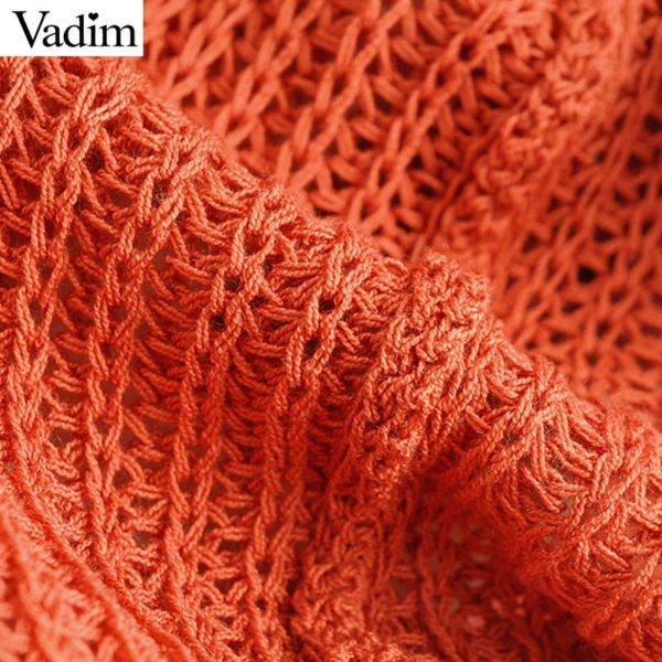 Vadim women solid knitted V neck sweater long sleeve see through loose shirts female casual elegant tops blusas HA391 - Image 4