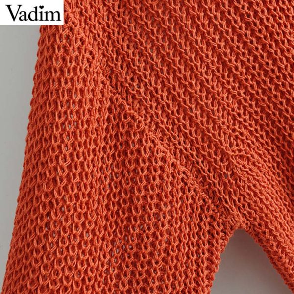 Vadim women solid knitted V neck sweater long sleeve see through loose shirts female casual elegant tops blusas HA391 - Image 5