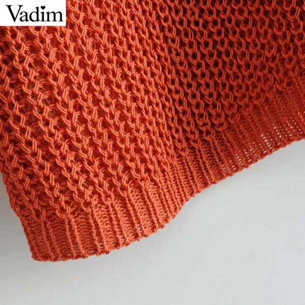 Vadim women solid knitted V neck sweater long sleeve see through loose shirts female casual elegant tops blusas HA391 - Image 6