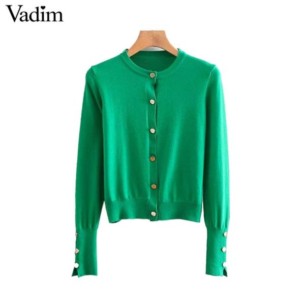 Vadim women solid knitted cardigans single breasted long sleeve stretchy sweater short style female casual basic tops HA381 - Image 2