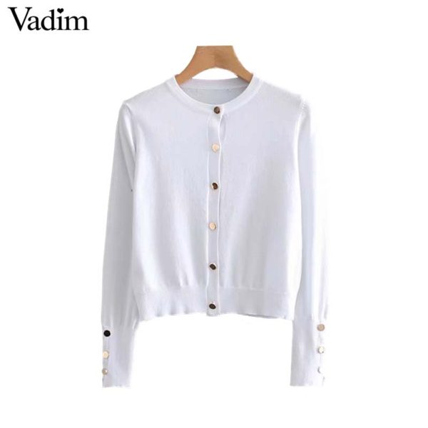 Vadim women solid knitted cardigans single breasted long sleeve stretchy sweater short style female casual basic tops HA381 - Image 3