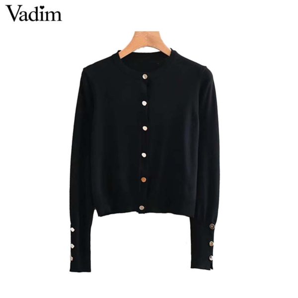 Vadim women solid knitted cardigans single breasted long sleeve stretchy sweater short style female casual basic tops HA381 - Image 4