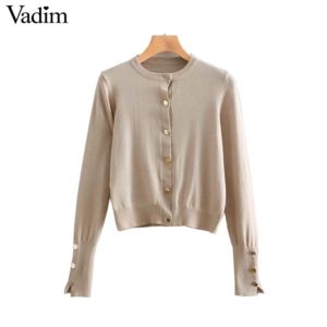 Vadim women solid knitted cardigans single breasted long sleeve stretchy sweater short style female casual basic tops HA381