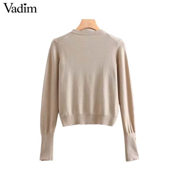 Vadim women solid knitted cardigans single breasted long sleeve stretchy sweater short style female casual basic tops HA381 - Image 5