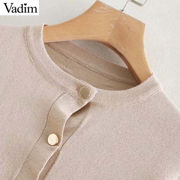 Vadim women solid knitted cardigans single breasted long sleeve stretchy sweater short style female casual basic tops HA381 - Image 6