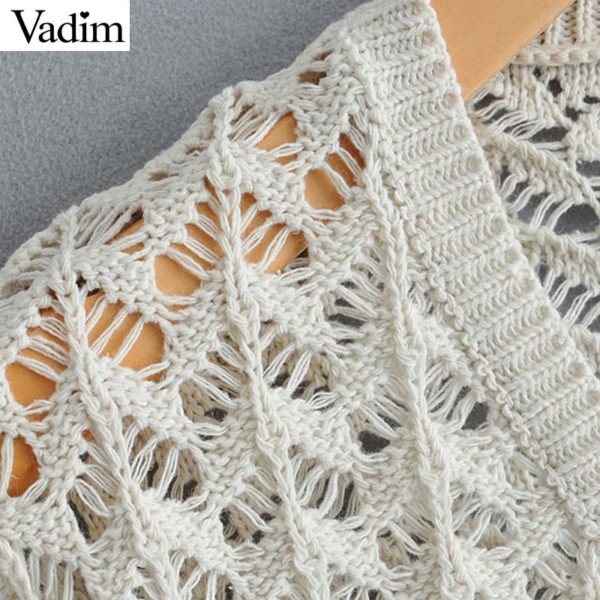 Vadim women solid knitted short cardigans hollow out sexy V neck single breasted female casual thin outwear sweater HA397 - Image 3