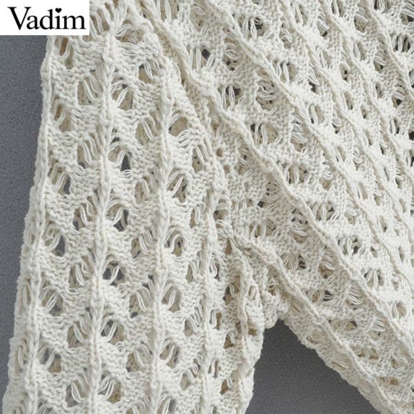 Vadim women solid knitted short cardigans hollow out sexy V neck single breasted female casual thin outwear sweater HA397 - Image 6