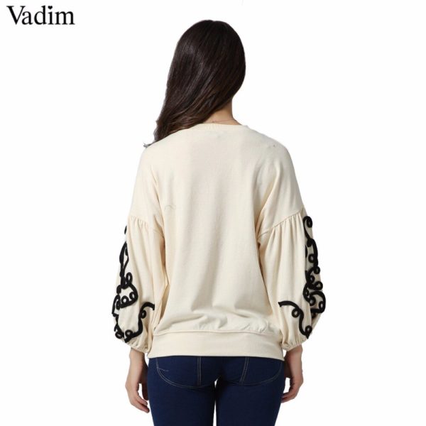 Vadim women string decorate sweatshirt long lantern sleeve oversized pullover lady loose chic tops casual wear sudaderas SW1260 - Image 2