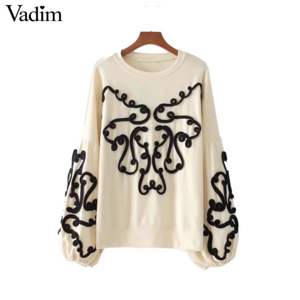 Vadim women string decorate sweatshirt long lantern sleeve oversized pullover lady loose chic tops casual wear sudaderas SW1260 - Image 3