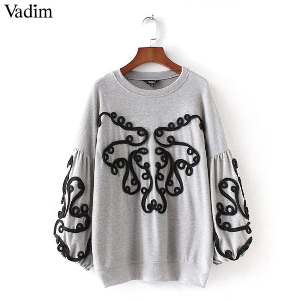 Vadim women string decorate sweatshirt long lantern sleeve oversized pullover lady loose chic tops casual wear sudaderas SW1260 - Image 4