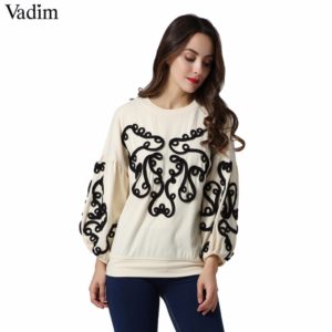 Vadim women string decorate sweatshirt long lantern sleeve oversized pullover lady loose chic tops casual wear sudaderas SW1260