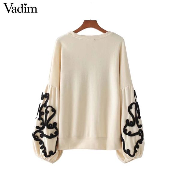 Vadim women string decorate sweatshirt long lantern sleeve oversized pullover lady loose chic tops casual wear sudaderas SW1260 - Image 5
