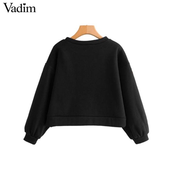 Vadim women striped embroidery loose short sweatshirts oversized long sleeve o neck pullovers female casual chic tops HA150 - Image 2