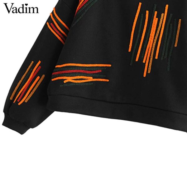Vadim women striped embroidery loose short sweatshirts oversized long sleeve o neck pullovers female casual chic tops HA150 - Image 4