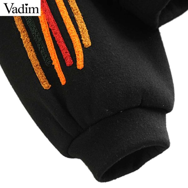 Vadim women striped embroidery loose short sweatshirts oversized long sleeve o neck pullovers female casual chic tops HA150 - Image 5