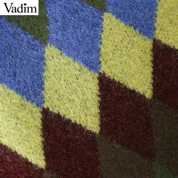 Vadim women sweet geometric pattern knitted sweater shot style long sleeve retro elastic pullovers female cute chic tops HA106 - Image 3
