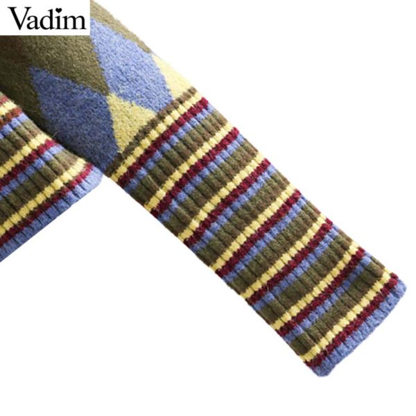 Vadim women sweet geometric pattern knitted sweater shot style long sleeve retro elastic pullovers female cute chic tops HA106 - Image 6