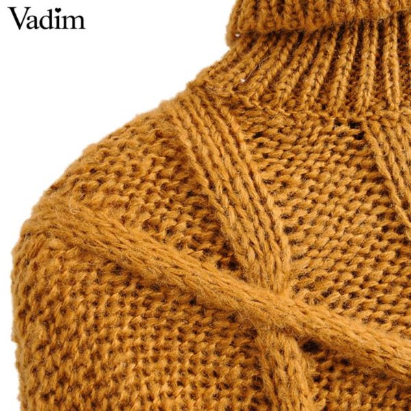 Vadim women turtleneck oversized knitted sweater long sleeve stretchy solid pullovers female cozy warm casual loose top HA220 - Image 3