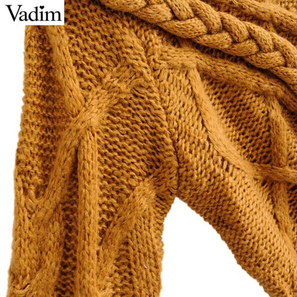 Vadim women turtleneck oversized knitted sweater long sleeve stretchy solid pullovers female cozy warm casual loose top HA220 - Image 4