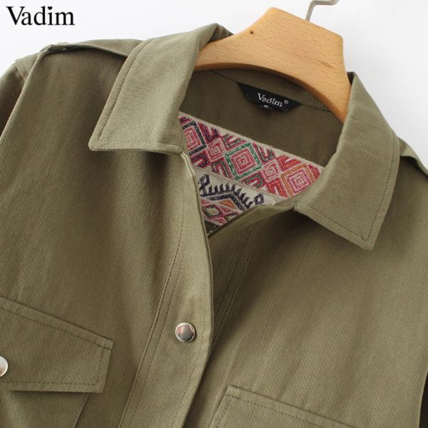 Vadim women vintage embroidery jacket coat fur ball patchwork pockets long sleeve pleated coats casual tops CA095 - Image 5