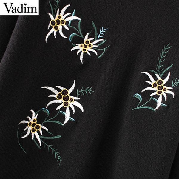Vadim women vintage floral embroidery knitted oversized sweaters o neck long sleeve pullover loose autumn chic tops SW1268 - Image 6