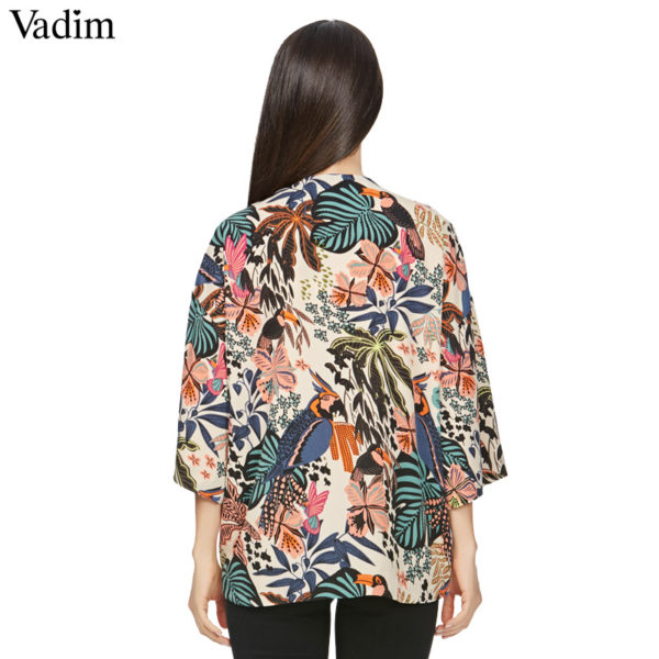 Vadim women vintage floral loose kimono shirts oversized open stitch coat ladies European style casual fashion tops CT1461 - Image 2