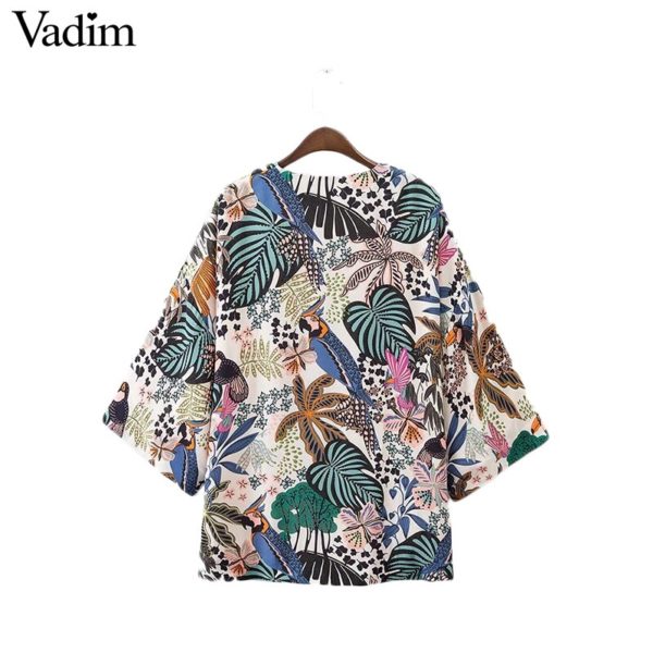 Vadim women vintage floral loose kimono shirts oversized open stitch coat ladies European style casual fashion tops CT1461 - Image 4