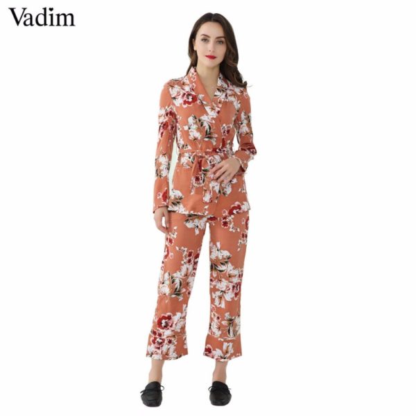Vadim women vintage floral print blazer Notched collar sashes long sleeve coat casual outerwear casaco feminine tops CT1452 - Image 2