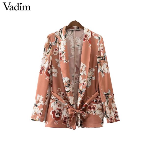 Vadim women vintage floral print blazer Notched collar sashes long sleeve coat casual outerwear casaco feminine tops CT1452 - Image 3