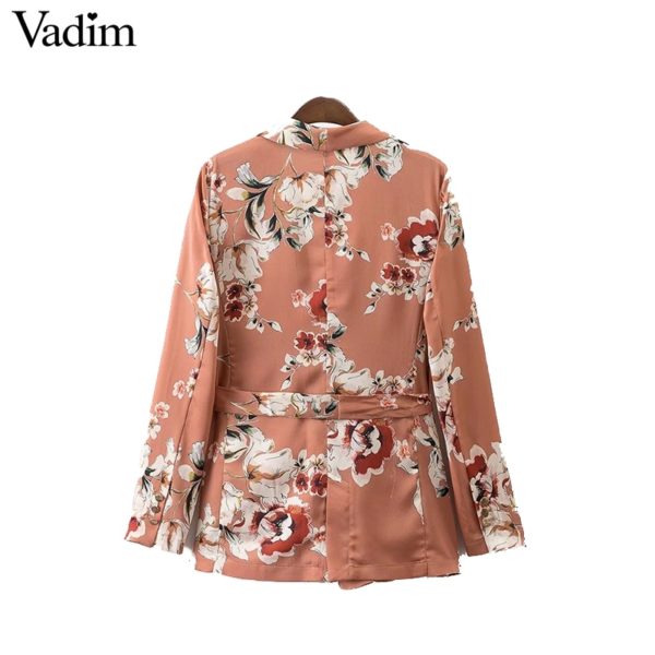 Vadim women vintage floral print blazer Notched collar sashes long sleeve coat casual outerwear casaco feminine tops CT1452 - Image 4