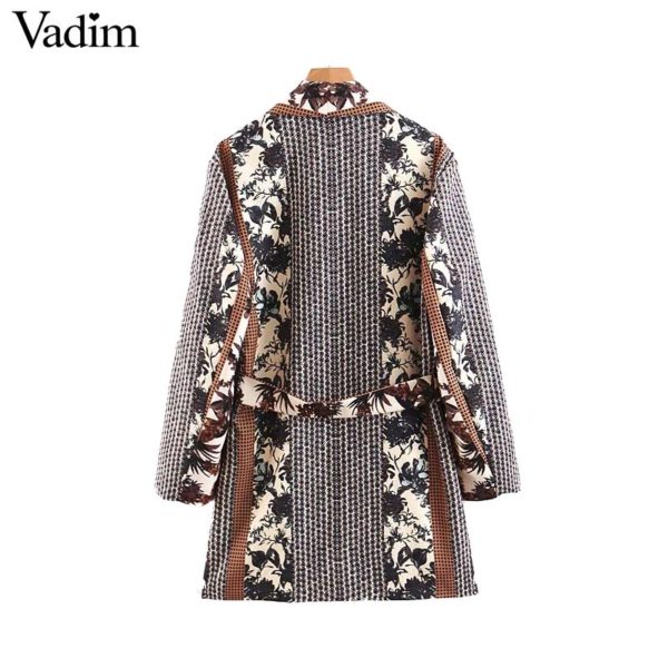 Vadim women vintage floral print blazer sashes patchwork long sleeve office wear coat vintage outerwear tops CA477 - Image 2