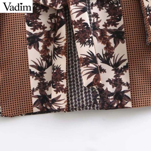 Vadim women vintage floral print blazer sashes patchwork long sleeve office wear coat vintage outerwear tops CA477 - Image 5