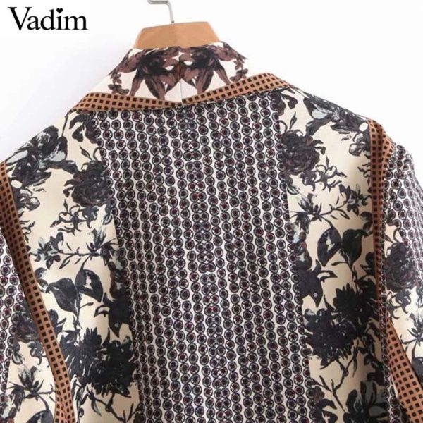 Vadim women vintage floral print blazer sashes patchwork long sleeve office wear coat vintage outerwear tops CA477 - Image 6