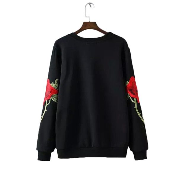 Women Embroidery floral black White sweatshirts long sleeve elegant warm winter pullover vintage O-neck casual tops SW901 - Image 5