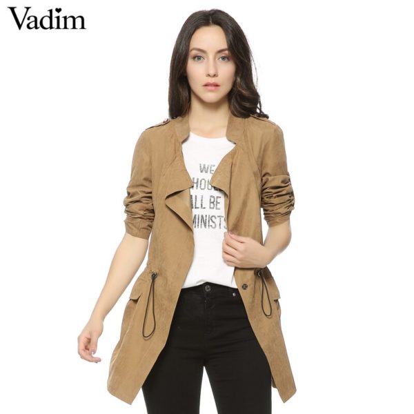 Women autumn office long trench full sleeve drawstring Waist coats casaco feminine casual streetwear tops CT1089 - Image 2