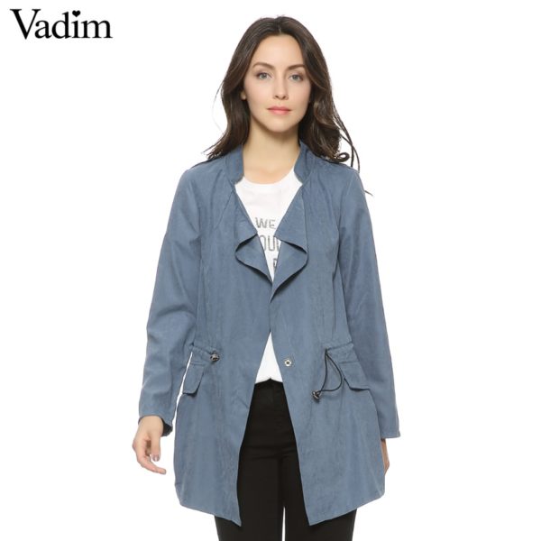 Women autumn office long trench full sleeve drawstring Waist coats casaco feminine casual streetwear tops CT1089