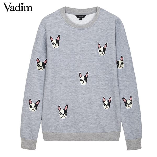 Women cute dog pattern patches pullovers autumn style long sleeve sweatshirts feminine casual street wear tops SW787 - Image 3