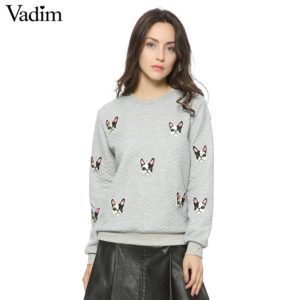 Women cute dog pattern patches pullovers autumn style long sleeve sweatshirts feminine casual street wear tops SW787