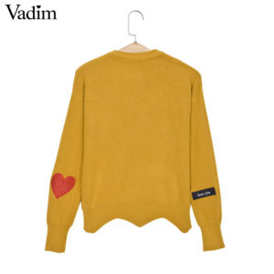 Women cute heart letter patch elastic sweaters wave ham sweet basic candy colors winter warm pullover female casual tops ZC063