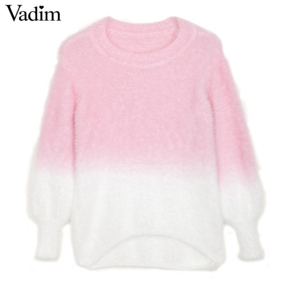 Women fluffy gradient elastic sweaters tie die sweet o neck long sleeve thick winter loose pullover female casual tops ZC058 - Image 2