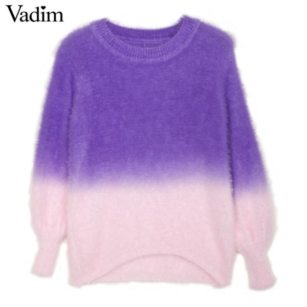 Women fluffy gradient elastic sweaters tie die sweet o neck long sleeve thick winter loose pullover female casual tops ZC058 - Image 3