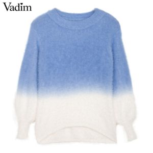Women fluffy gradient elastic sweaters tie die sweet o neck long sleeve thick winter loose pullover female casual tops ZC058