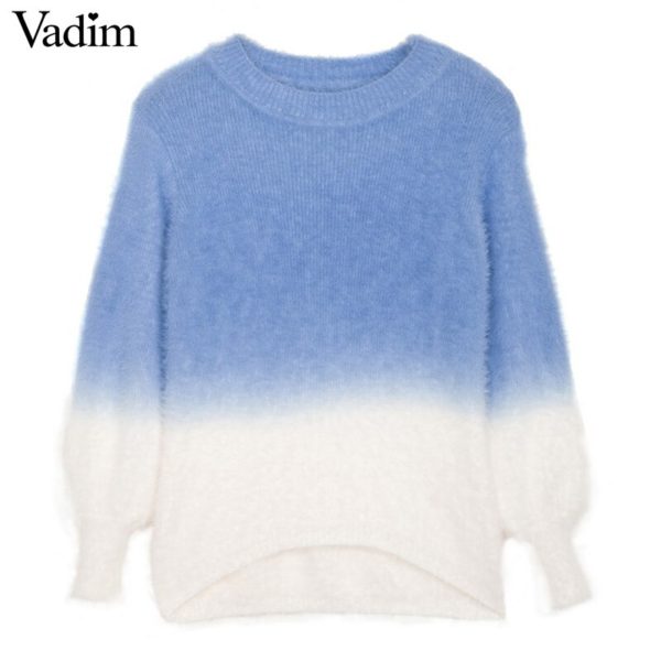 Women fluffy gradient elastic sweaters tie die sweet o neck long sleeve thick winter loose pullover female casual tops ZC058